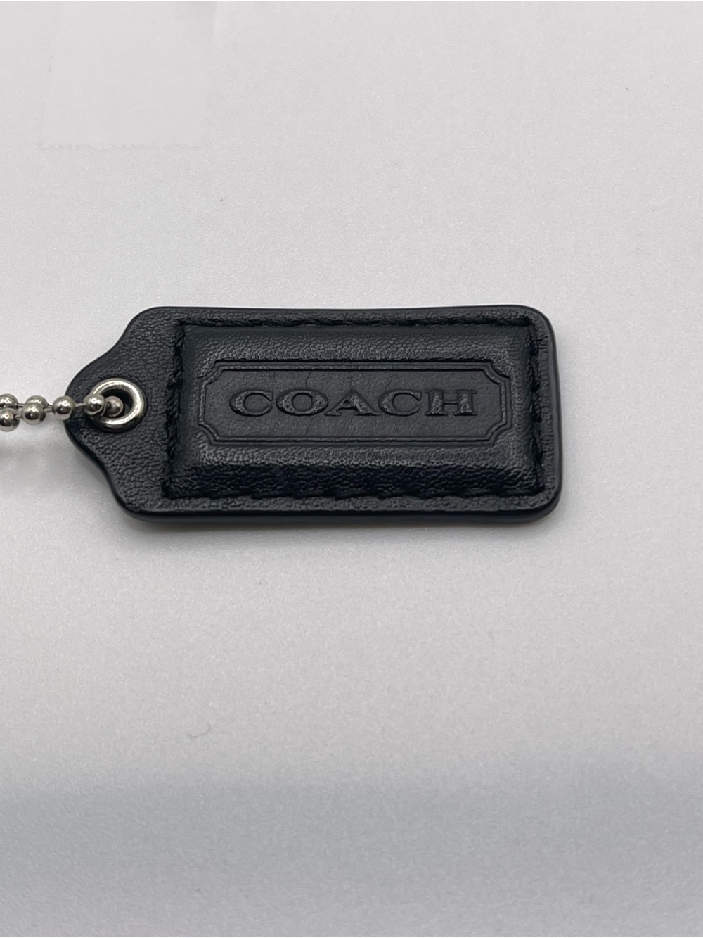Coach Black Leather Hang Tag with Silver Chain